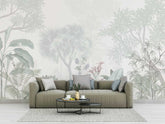 Forest landscape wallpaper with printed trees and natural tones